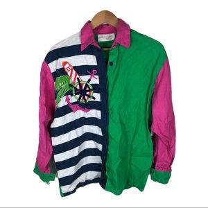 Vintage 80s Deborah Laus Marine‎ Embroidery  Blouse